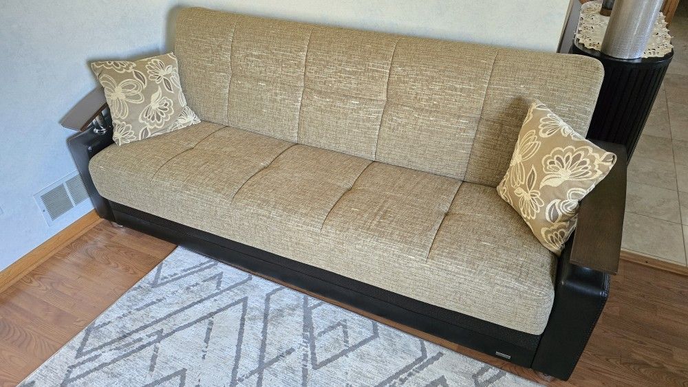 Modern Futon Sofa Couch Bed w/ Storage & Pillows