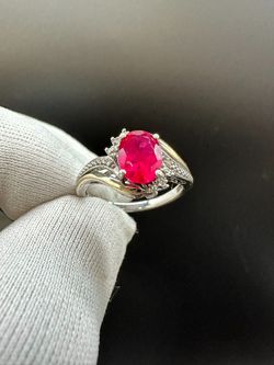 SILVER/GOLD RED STONE RING #34098