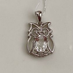 S925 Sterling Silver Natural Clear Quartz Owl Pendant