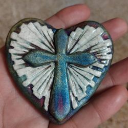 Raku Pottery Blessed Heart  Jeremy Diller Signed  Paperweight 3 Inch Iridescent