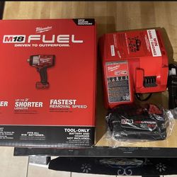 Milwaukee 1/2” impact wrench 1600 Nut breaking torque with (1) 5ah batt and charger all new $450firm