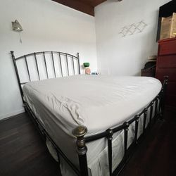 Queen Black Metal Bed Frame and mattress 