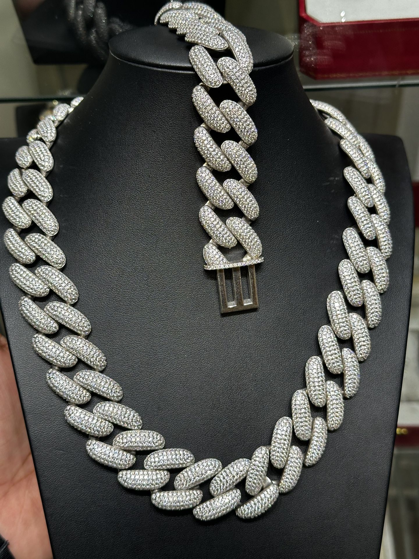 21mm Silver Vvs Moissanite Cuban Chain & Bracelet