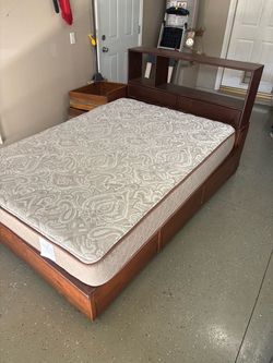 Full size real wood bed frame and backboard