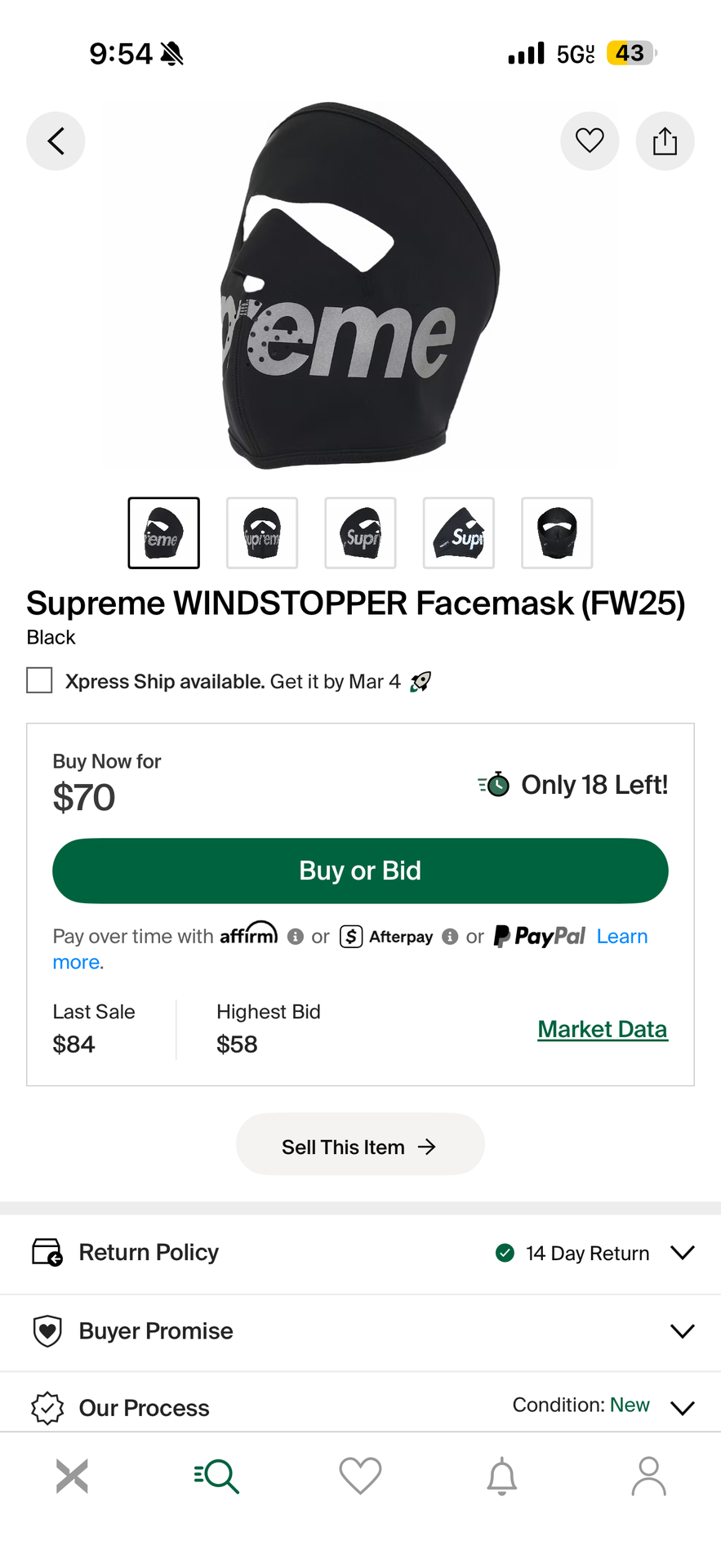 Supreme windstopper face mask