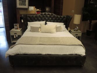Whittemore-Sherrill Design Six Leather Tufted King Bed - Dark Espresso Brown | Headboard