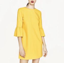 New Zara yellow dress with ruffle sleeve