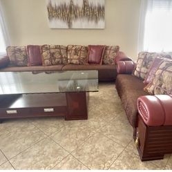 Solid Wood & Genuine Leather Custom Made Sofas -+ Coffee Table