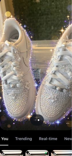 Custom Nike Air Force 1 Pearl Rhinestone Sneakers