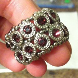 Vintage Silver Tone & Shiny Purple Rhinestones Stretch Ring- PRETTY!