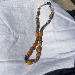 Real Turqouse Chips And Stone Yellow Jade Necklace 