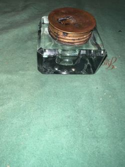 Vintage Jacobus Patent Glass Inkwell Sliding Lid Screw Top