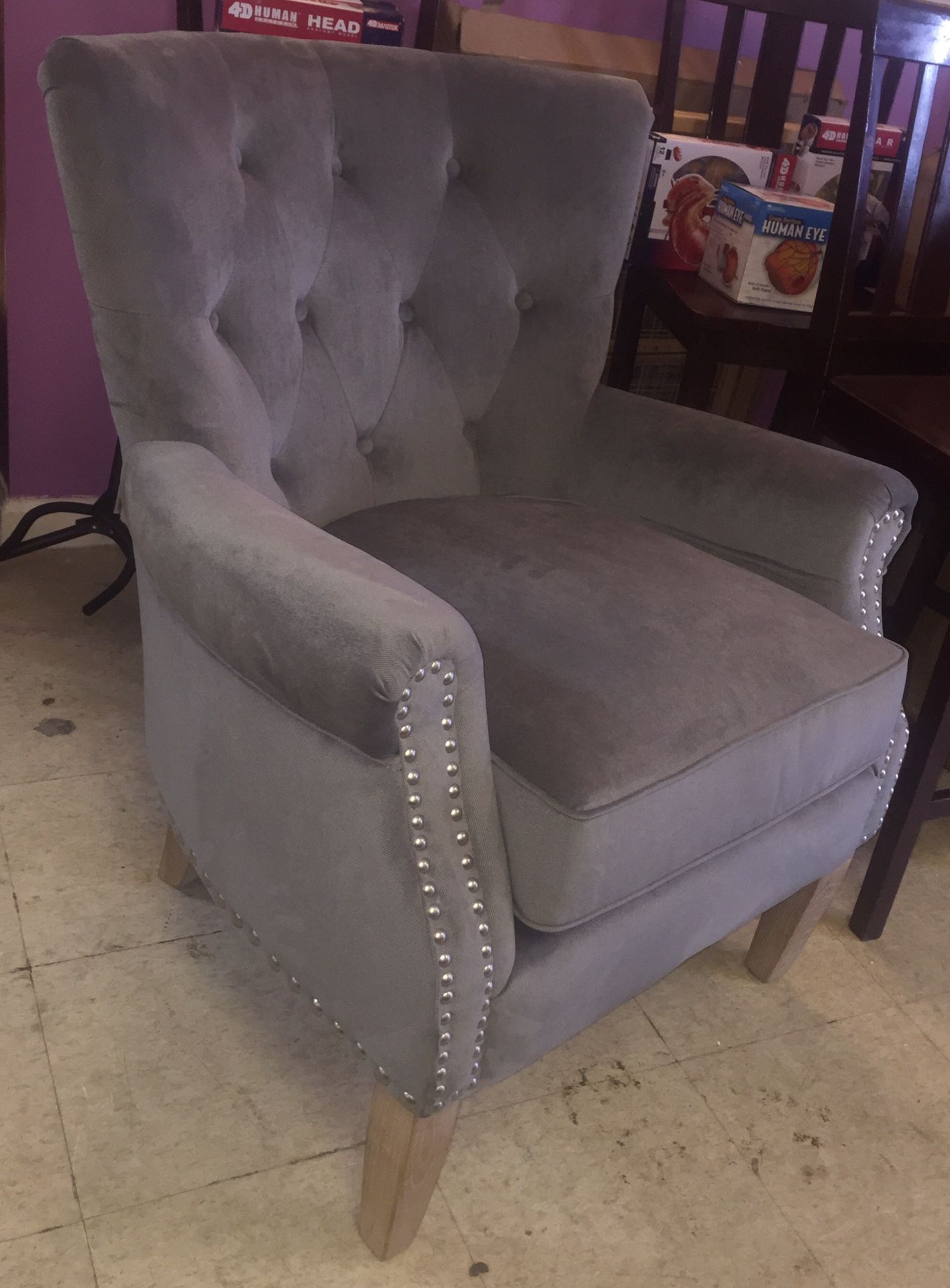 New Gray Nailhead Chair