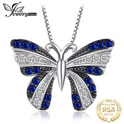 JewelryPalace Butterfly Created Blue Spinel 925 Sterling Silver Pendant Necklace