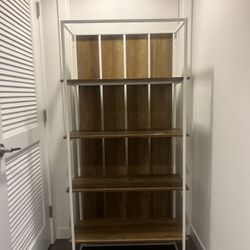 Rustic Oak & White Metal Bookcase (Wayfair) 