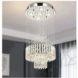 5-Light Stainless Steel,  Hanging  Crystal Chandelier..
