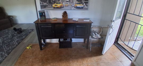 Black Wood Sideboard Console Table with Drawers