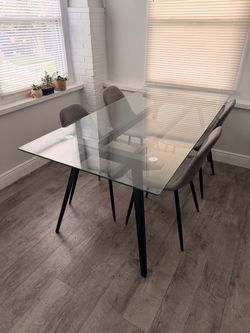 Modern Glass Top Dining Table + 4 Chairs