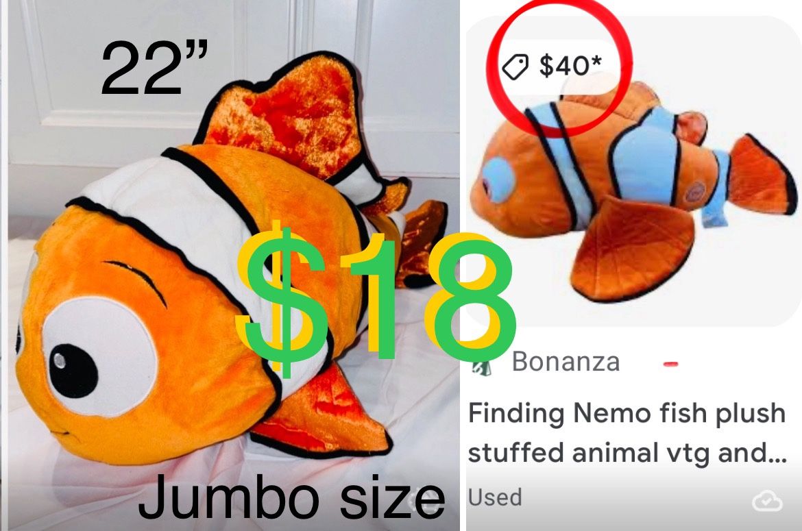 $18  Disney Jumbo Finding Nemo 22” reversible Plushy in great condition