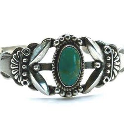 Vintage Turquoise Sterling Silver Cuff Bracelet 