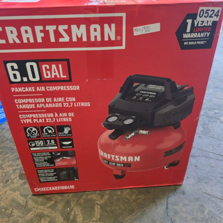 CRAFTSMAN 6-Gallon Portable Electric 150 PSl Pancake Air Compressor #6091