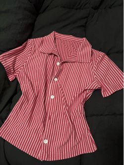 Pink and White Striped Button Shirt