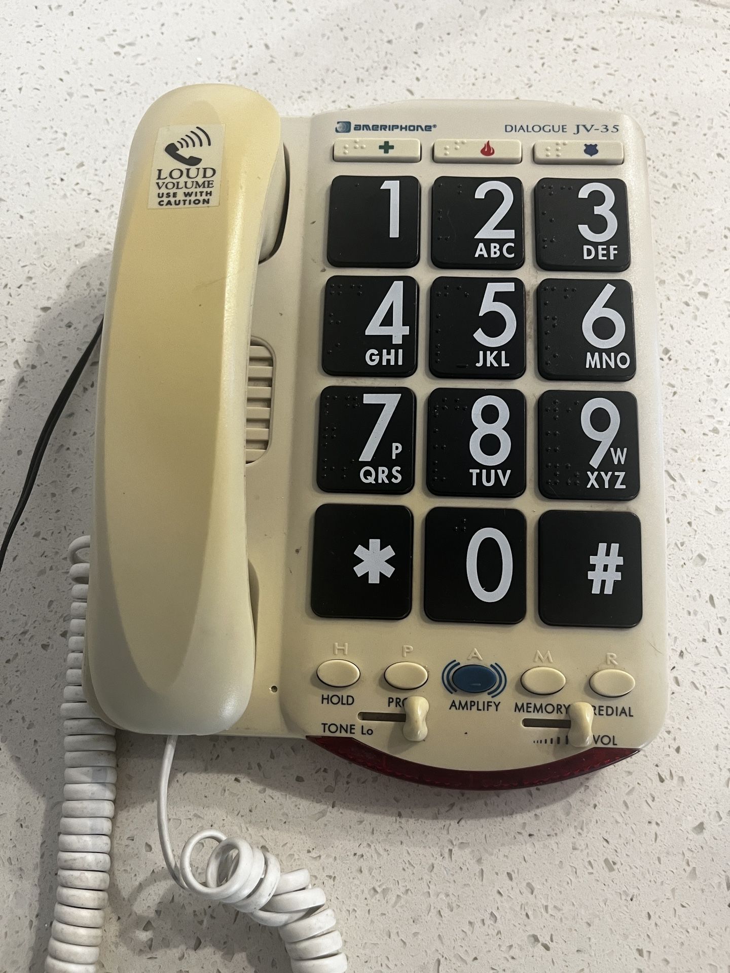 Ameriphone JV35 Phone with 37-dB Amplification Braille Characters and Talk Back Large Display Buttons