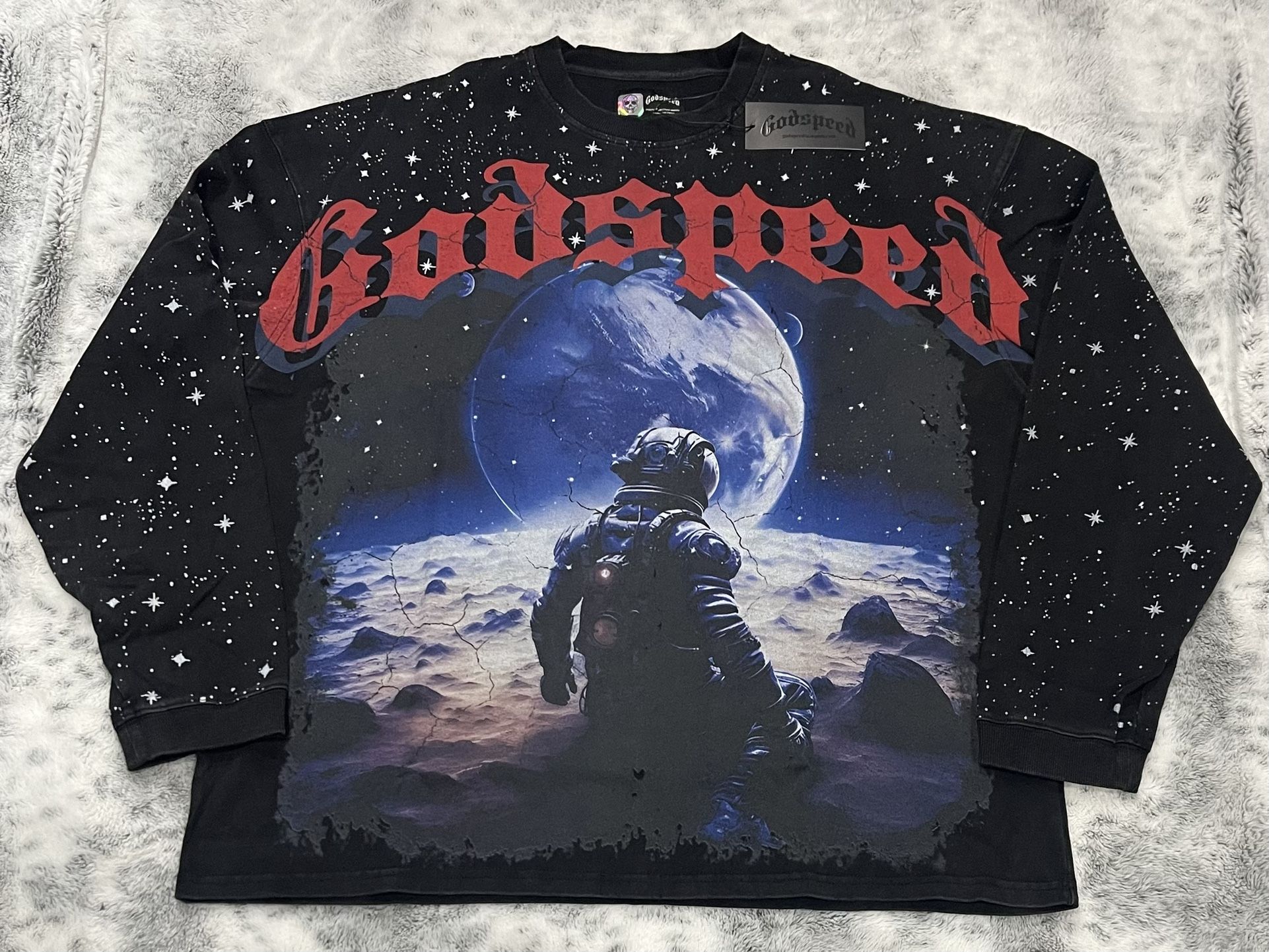 Size XL - Men’s Godspeed No Looking Long Sleeve T-Shirt Black #262 Of 555