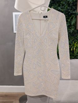 VA VA Voom Ivory Jeweled V Neck Dress