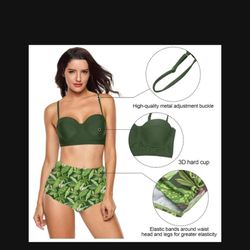 Womens High Waisted LARGE  Push up Bikini Sets Vintage Swimsuits Strappy Top Ruched Floral Bottom Two Piece Bathing Suits