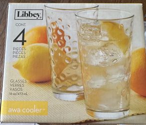 Libby  awa cooler 4 Glasses 16 OZ  NEW in box