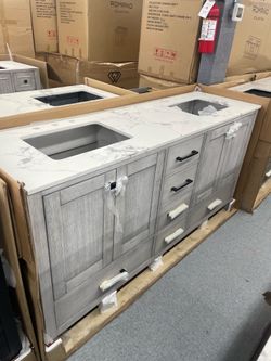 Bathroom vanity cabinet 72” solid mango Quartz top with sinks and backsplash