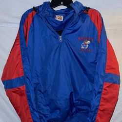 Vintage 1990s NCAA Kansas Jayhawks Anorak 1/2 zip Windbreaker Jacket by Red Oak