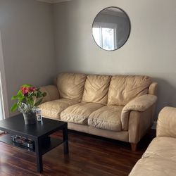 Beige Italian Leather Couches 