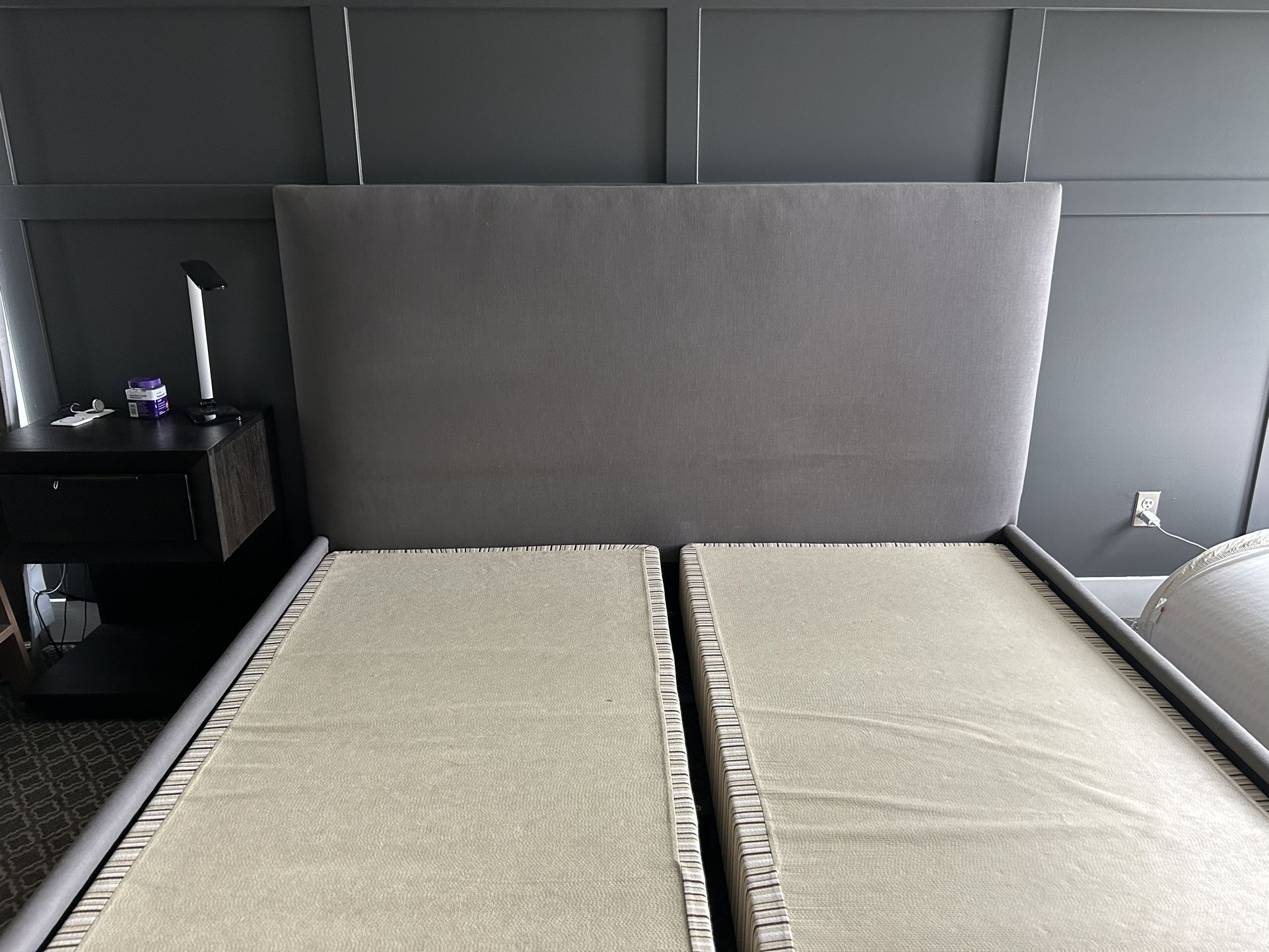 Pottery Barn upholstered Headboard And Bedframe