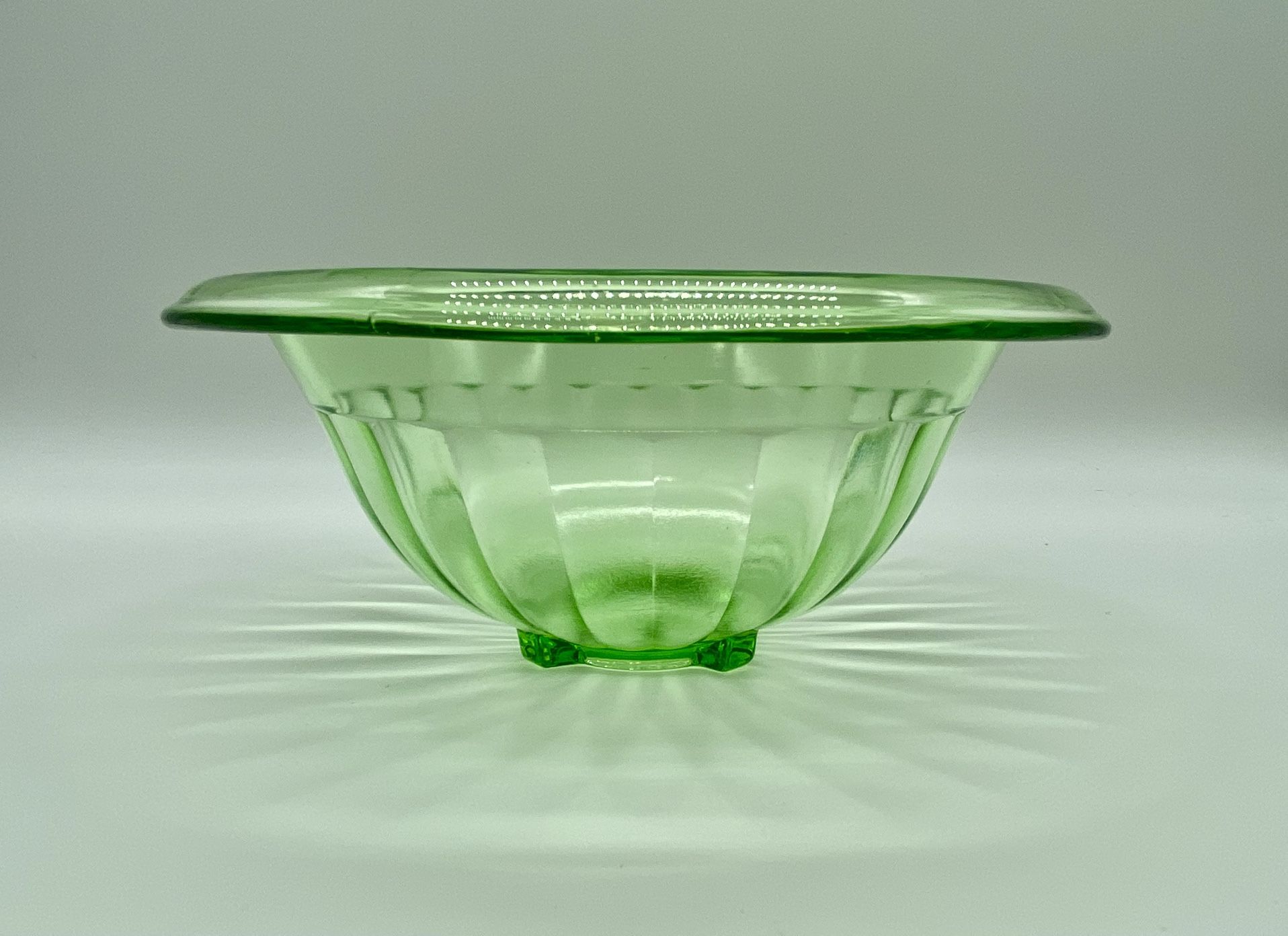 Vintage Hazel Atlas Ribbed Uranium Glass Mixing Bowl