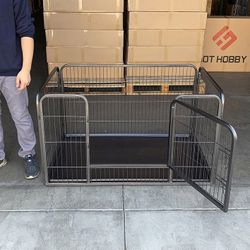 (NEW) $95 Heavy-Duty Dog Pet Playpen with Plastic Tray Indoor Outdoor Cage Kennel 4-Panel, 49x32x28” 