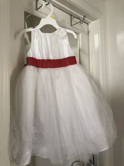 Puffy White dress with Red Ribbon sz 4t