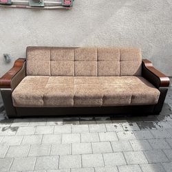 Upholstered Convertible Trimmed Sofa Bed with Storage, Brown/Brown-PU Polyester Sleeper Couch