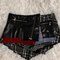 Patchwork Plaid Design Pleated Mini Skirt