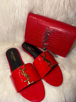 Saint Laurent YSL Red Slides and Clutch Set
