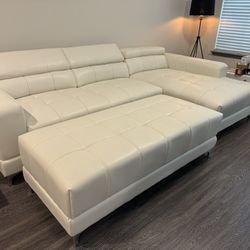 Leather White Sofa With Ottoman 