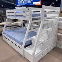 Twin Full Twin White Bunkbed W Orthopedic Mattress 