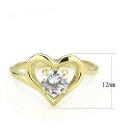 Gold Heart Stainless Steel Base AAA Solitaire CZ Engagement Ring TK3628 Size 7