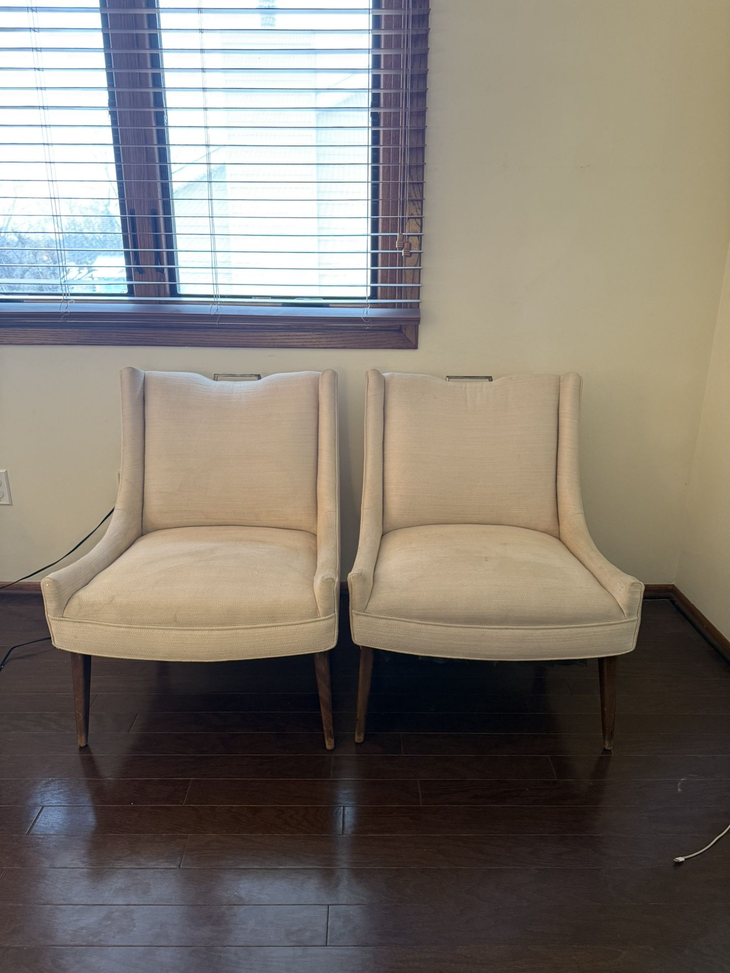 Adorable Mid-century Modern Beige Slipper Chairs