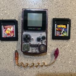 Nintendo Game Boy Color + Tetris & Ms. Pac Man game cartridges + Worm Light