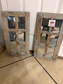Rustic Distressed Wood Window Panel Mirrors – Set of 2