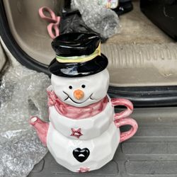 Snowman Tea Pot & Cup