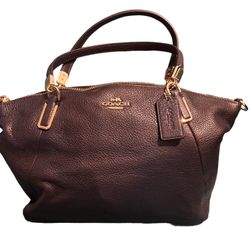 Coach Mini Kelsey Oxblood Pebbled Leather Satchel  Midnight