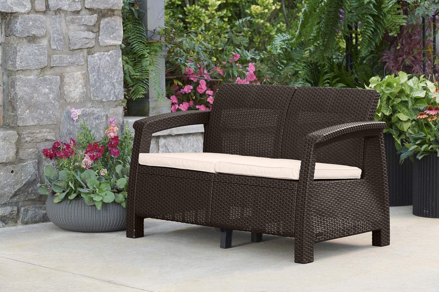 Patio Couch with Washable Cushions, Brown
